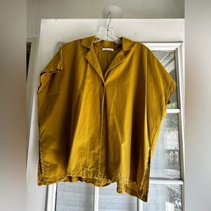 Black crane mustard yellow cotton blouse size medium